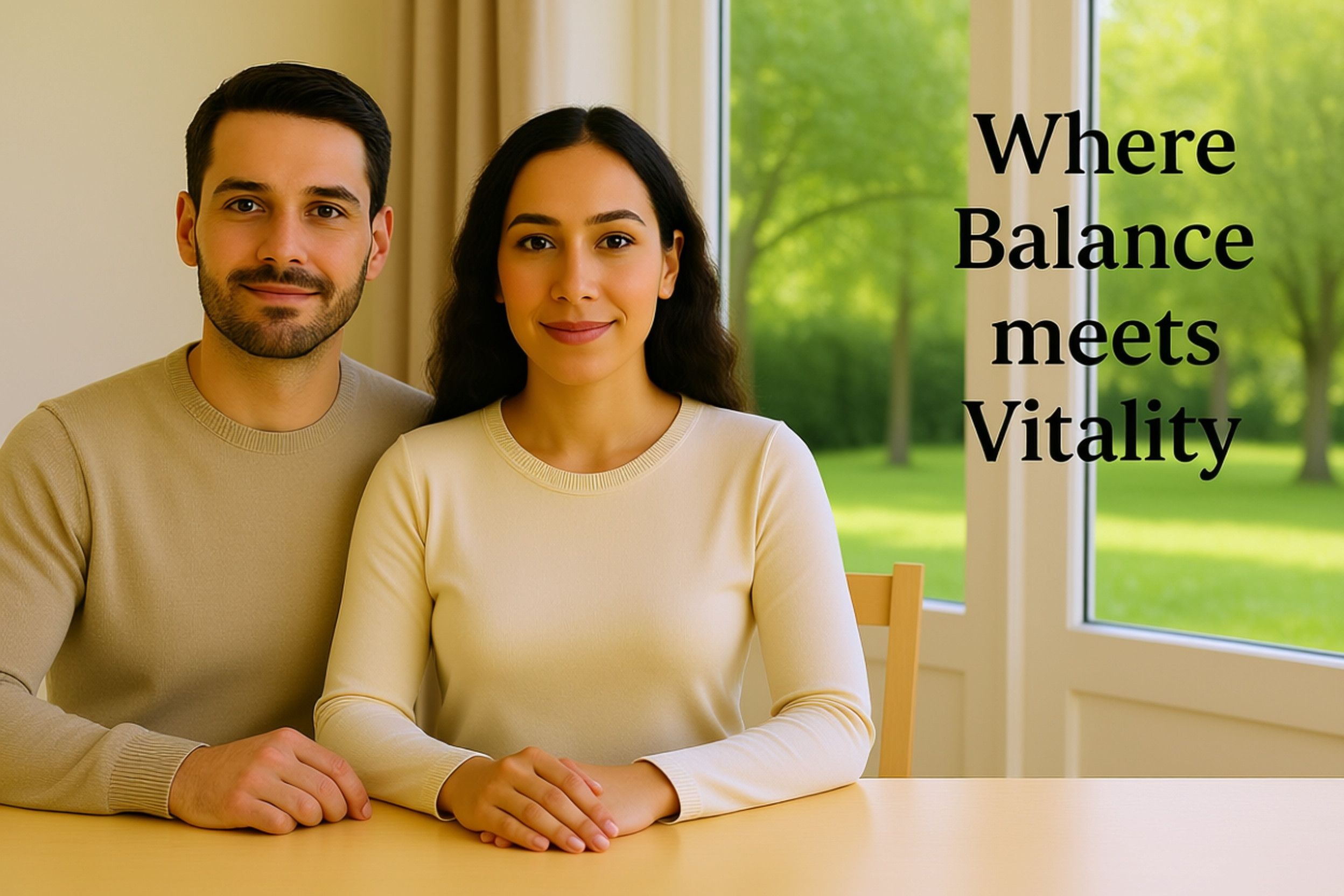 Multicultural couple in calm morning light symbolizing Ayurvedic balance